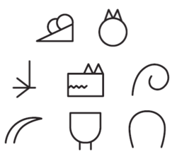 Sada 8 razítek s ikonami zvířátek dědy Lesoně (myš, kočka, husa, pes, koza, beran, kráva, kůň)
